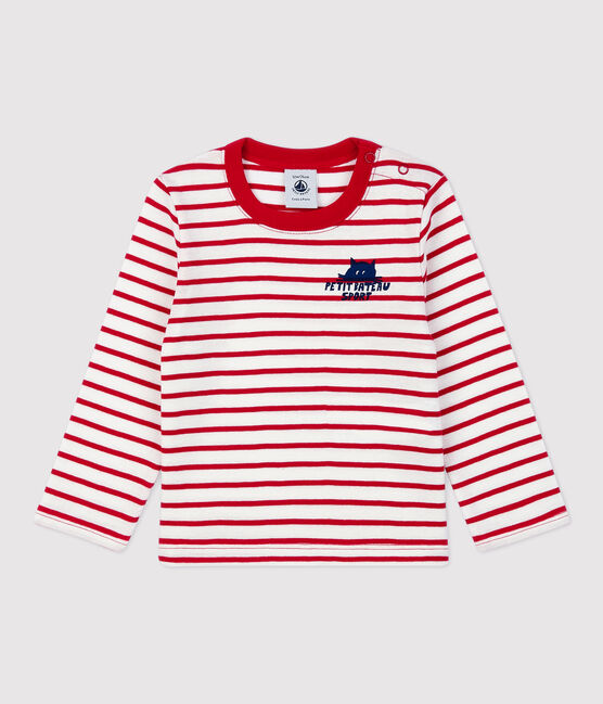 Camiseta a rayas de algodón de bebé blanco MARSHMALLOW/rojo TERKUIT