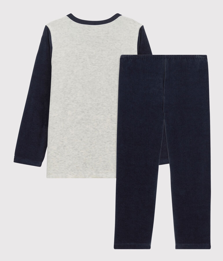 Pijama con motivo de monta&ntilde;a de ni&ntilde;o de terciopelo beige/multicolor