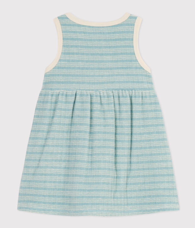 Vestido sin mangas de rizo a rayas para beb&eacute; verde/crudo