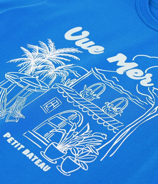 Camiseta infantil de manga corta de algod&oacute;n azul