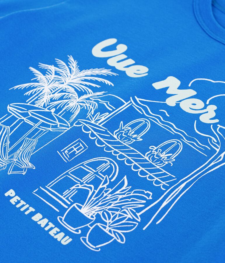 Camiseta infantil de manga corta de algod&oacute;n azul