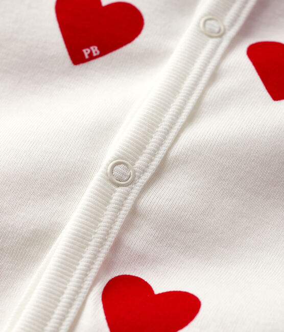 Pelele de punto de canalé con corazones rojos para bebé blanco MARSHMALLOW/rojo TERKUIT