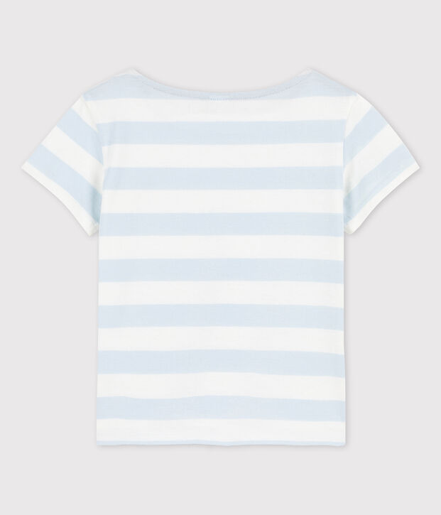 Camiseta de algod&oacute;n de manga corta para ni&ntilde;a azul/blanco