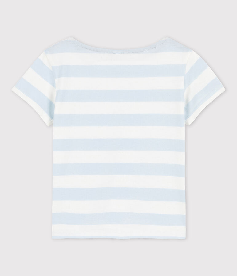 Camiseta de algod&oacute;n de manga corta para ni&ntilde;a azul/blanco