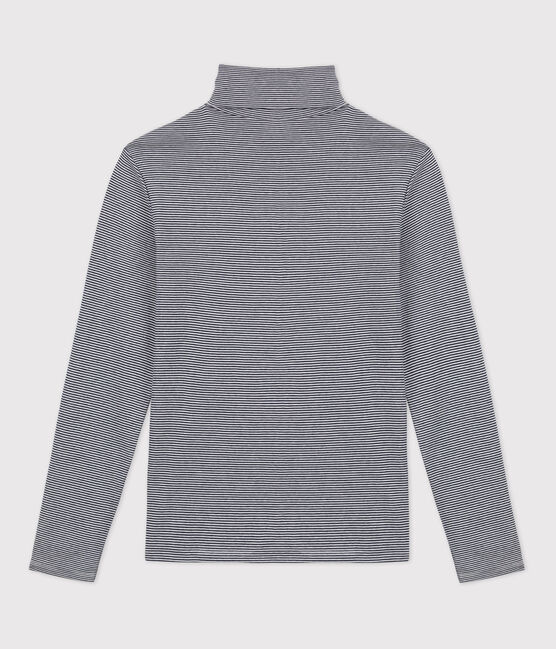 Camiseta L'ICONIQUE con cuello vuelto de algodón ORGÁNICO de mujer azul SMOKING/blanco MARSHMALLOW