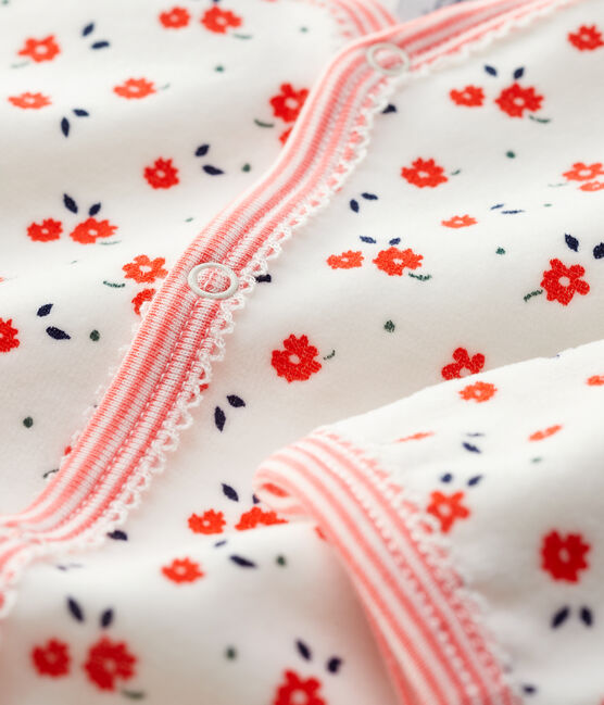 Pelele de bebé con estampado de flores de terciopelo blanco MARSHMALLOW/blanco MULTICO