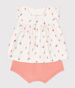 Conjunto de dos piezas de algodón con blusa con volantes para recién nacido blanco MARSHMALLOW/blanco MULTICO