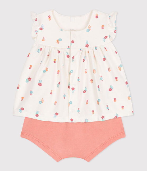 Conjunto de dos piezas de algodón con blusa con volantes para recién nacido blanco MARSHMALLOW/blanco MULTICO