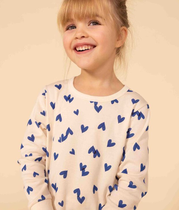 Pijama de algod&oacute;n con coraz&oacute;n para ni&ntilde;o/ni&ntilde;a crudo/multicolor