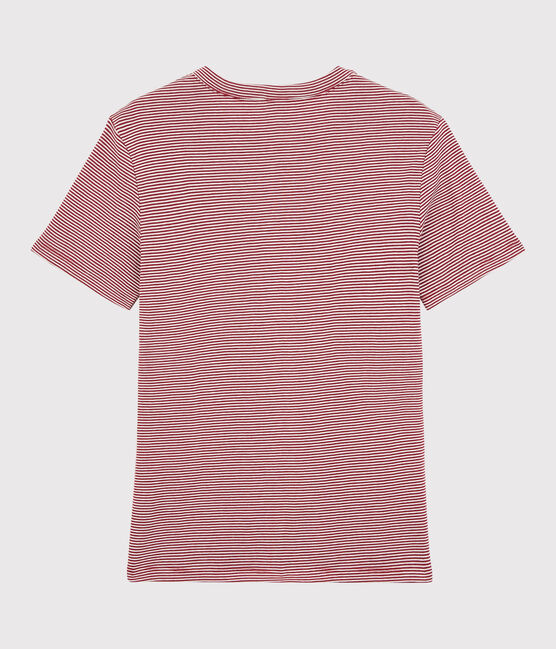 Camiseta de cuello redondo emblemática de algodón a rayas de mujer rojo SANGRIA/ MARSHMALLOW