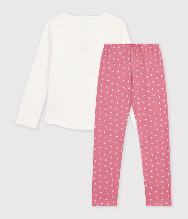 Pijama infantil de algod&oacute;n con estampado de dragones rosa/blanco