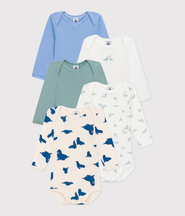 Juego de 5 bodis de algod&oacute;n de manga larga con estampado para beb&eacute; multicolor