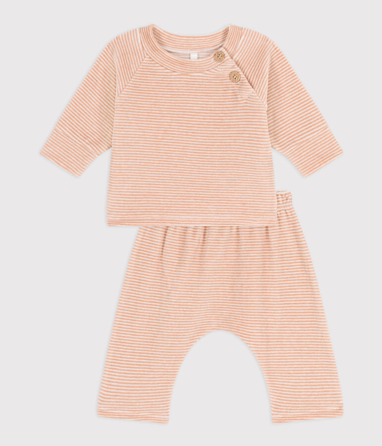 Conjunto de 2 piezas de beb&eacute; de terciopelo de algod&oacute;n beige/blanco