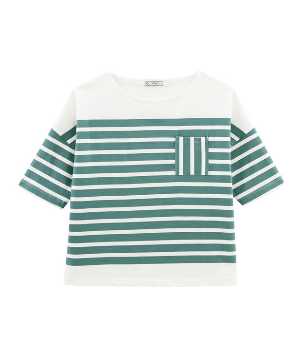 Camiseta marinera para mujer verde/blanco