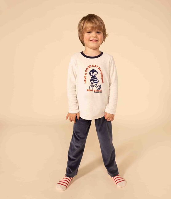 Pijama de terciopelo para niño/niña azul SMOKING/blanco MULTICO