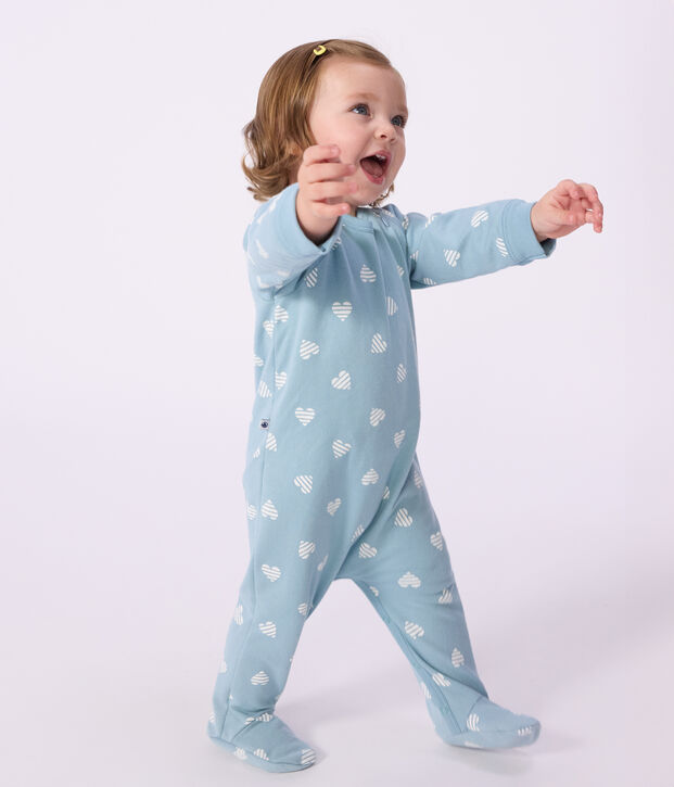 Pijama de mulet&oacute;n cepillado con estampado de corazones para beb&eacute; azul/blanco