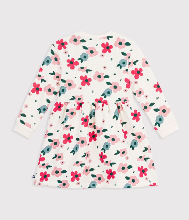 Vestido infantil de manga larga de algod&oacute;n con flores crudo/multicolor