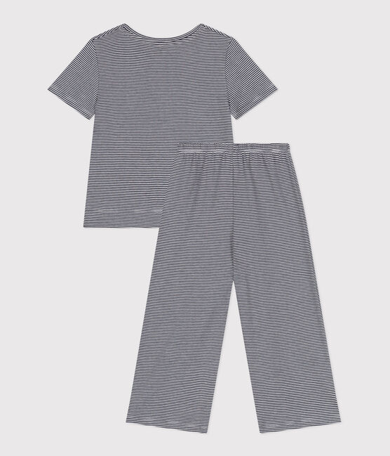 Pijama infantil de manga corta y pernera ancha de algodón a rayas azul SMOKING/blanco MARSHMALLOW