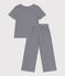 Pijama infantil de manga corta y pernera ancha de algodón a rayas azul SMOKING/blanco MARSHMALLOW