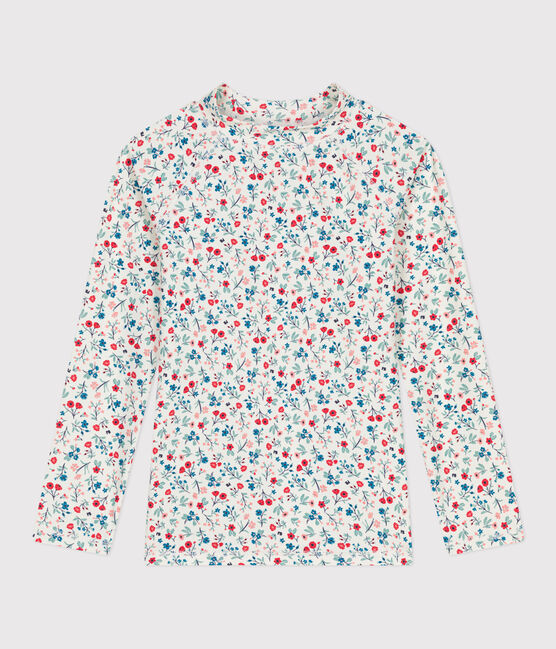 Camiseta infantil de baño anti-UV de manga larga con flores blanco MARSHMALLOW/blanco MULTICO