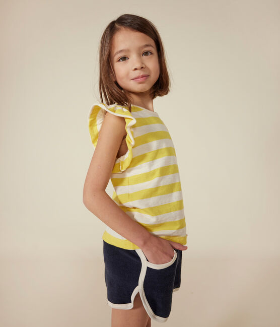 Camiseta de punto flameado a rayas para niña amarillo NECTAR/ AVALANCHE