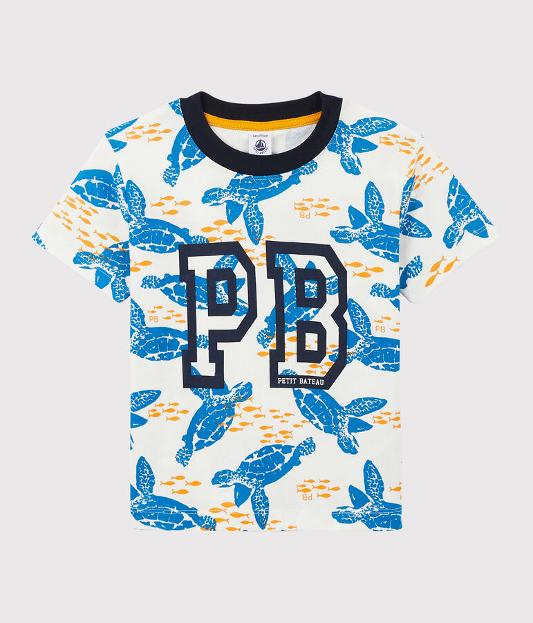 Camiseta de manga corta de algod&oacute;n de ni&ntilde;o blanco/multicolor