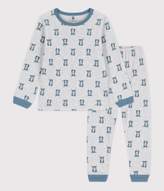 Pijama de terciopelo para ni&ntilde;o/ni&ntilde;a gris/azul