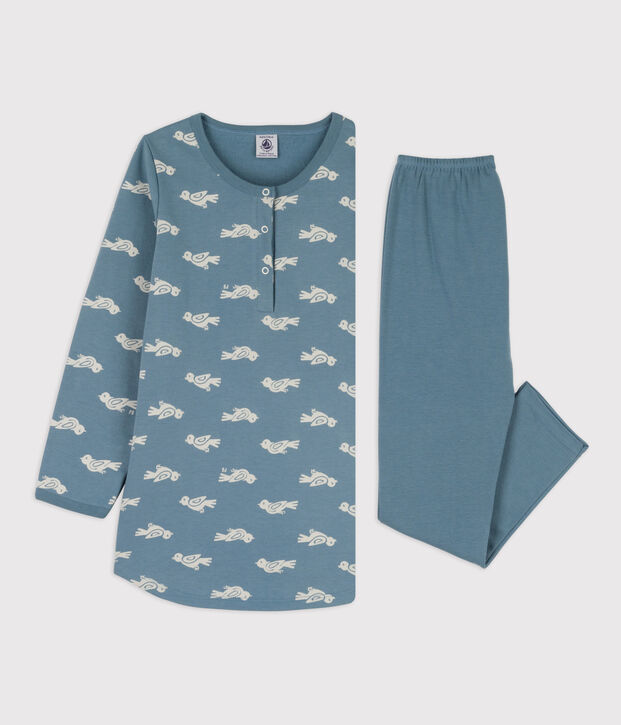 Camis&oacute;n y leggings de felpa y algod&oacute;n con p&aacute;jaro para ni&ntilde;a azul/blanco