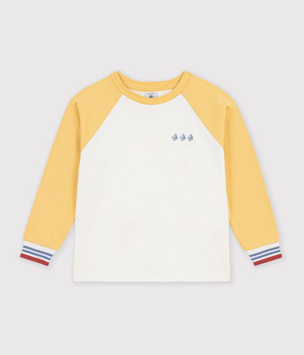 Camiseta infantil de algod&oacute;n de manga larga colorblock crudo/multicolor