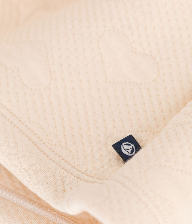 Vestido de manga larga de dos materiales para ni&ntilde;a crudo