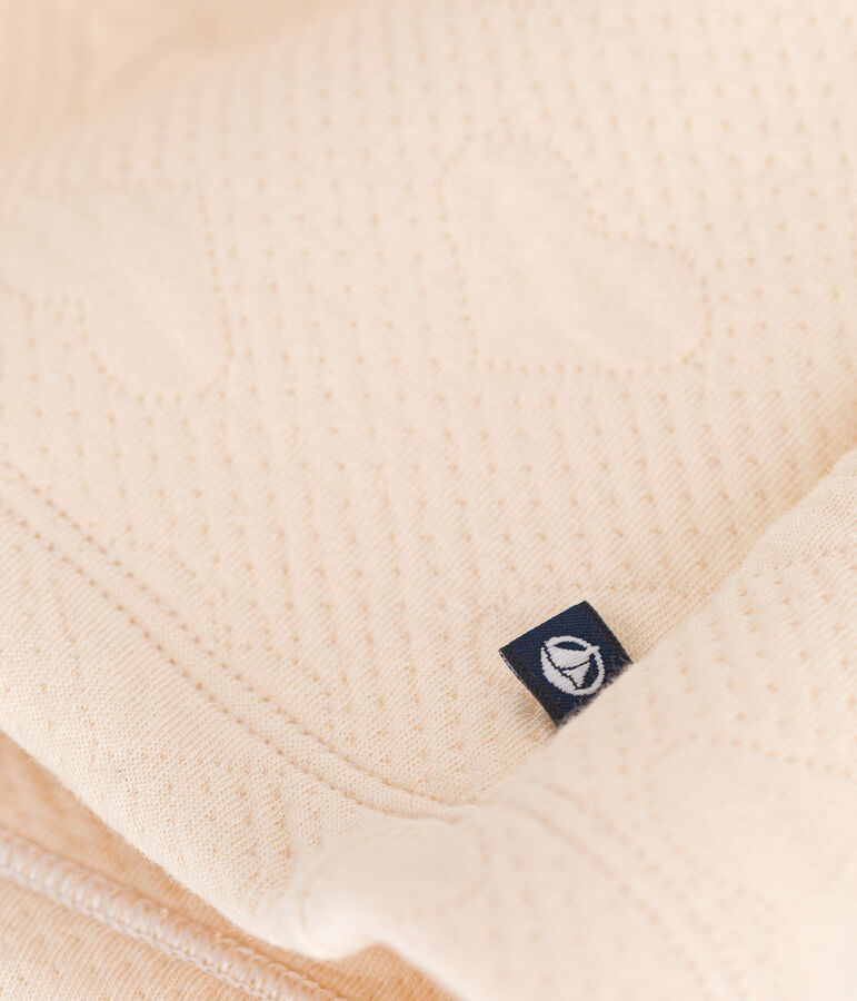 Vestido de manga larga de dos materiales para ni&ntilde;a crudo