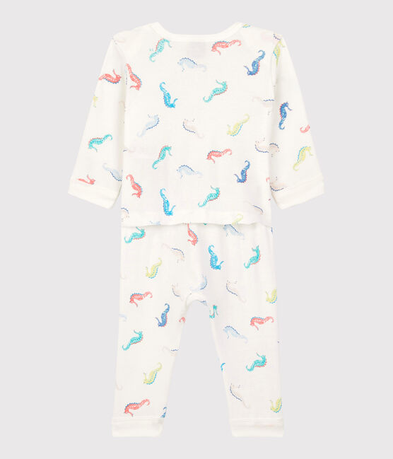 Pijama enterizo sin botones de presión con caballito de mar de algodón de bebé blanco MARSHMALLOW/blanco MULTICO