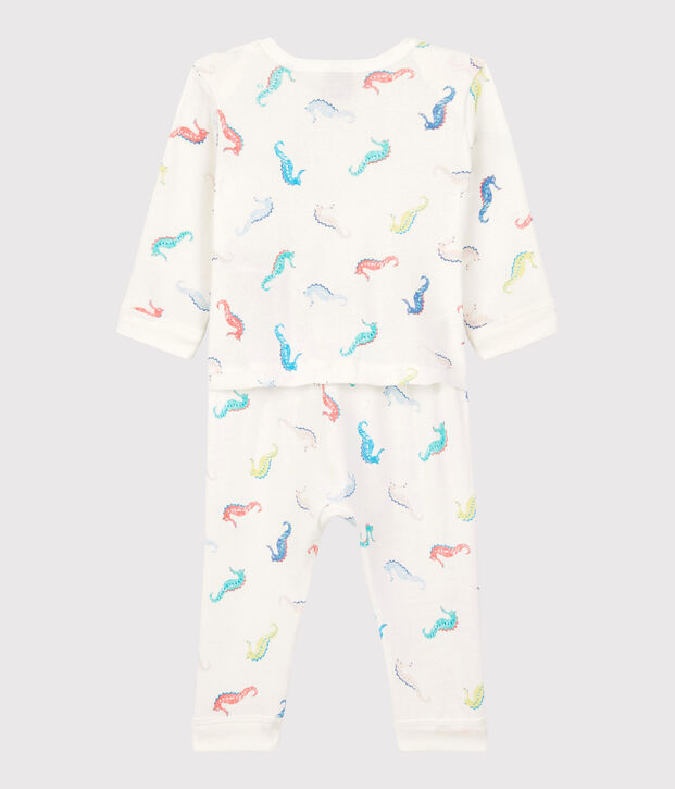 Pijama enterizo sin botones de presi&oacute;n con caballito de mar de algod&oacute;n de beb&eacute; blanco/multicolor