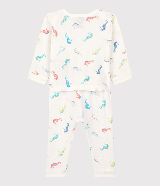 Pijama enterizo sin botones de presión con caballito de mar de algodón de bebé blanco MARSHMALLOW/blanco MULTICO