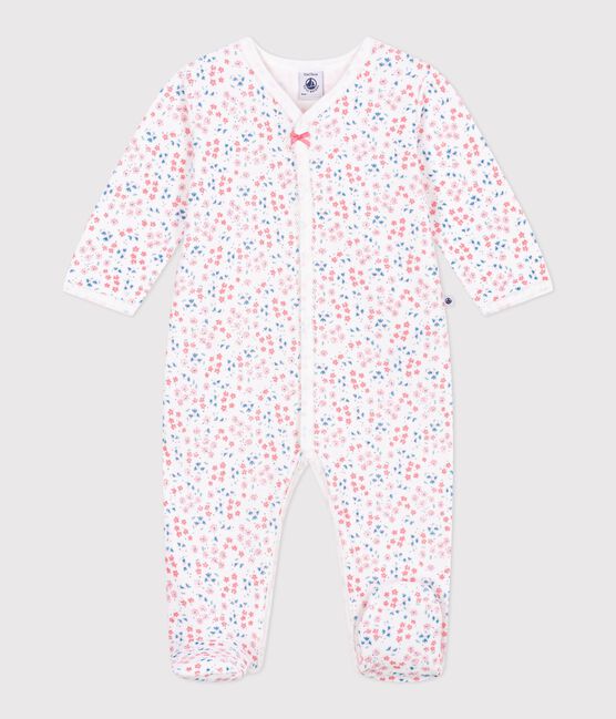 Pijama de terciopelo con estampado de flores para bebé blanco MARSHMALLOW/blanco MULTICO