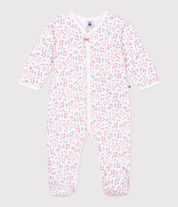 Pijama de terciopelo con estampado de flores para beb&eacute; blanco/multicolor