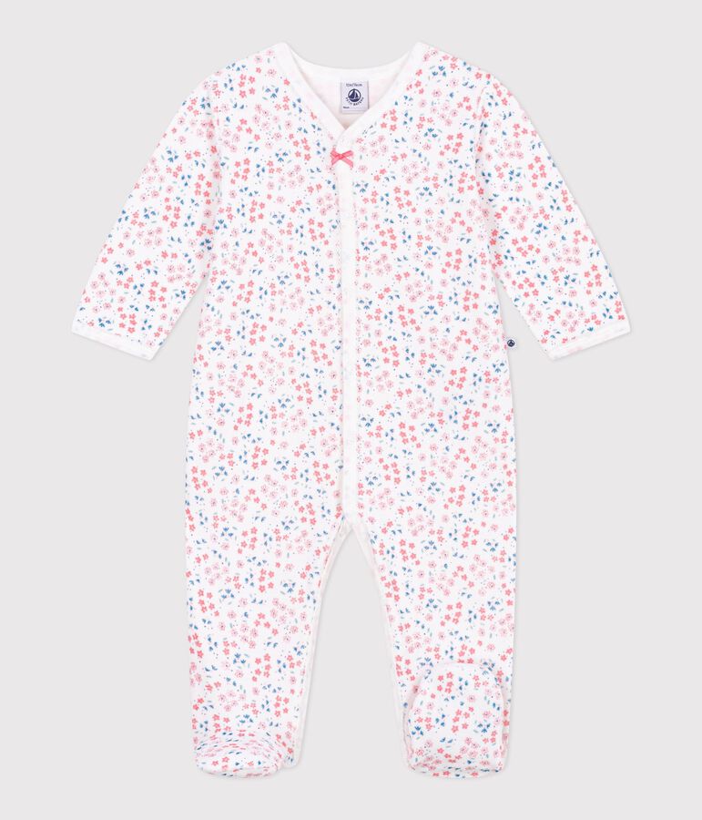 Pijama de terciopelo con estampado de flores para beb&eacute; blanco/multicolor
