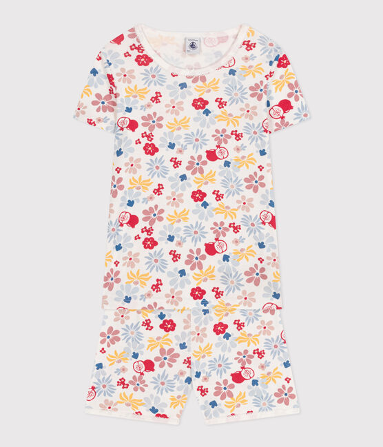 Pijama corto infantil de algodón con estampado de flores blanco MARSHMALLOW/blanco MULTICO