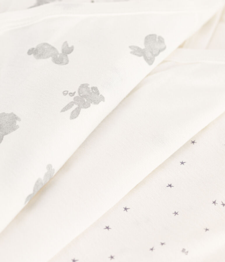 Juego de 3 bodis cruzados de manga corta de algod&oacute;n con conejos variante 1