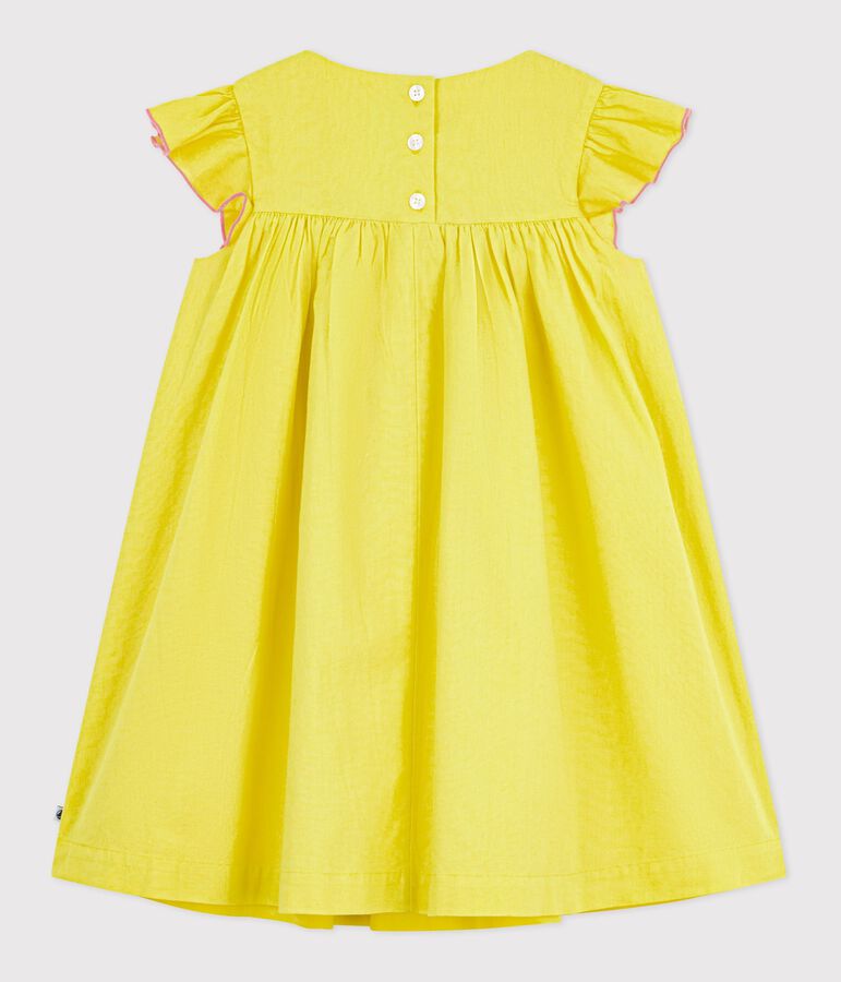 Vestido infantil de algod&oacute;n de manga corta amarillo