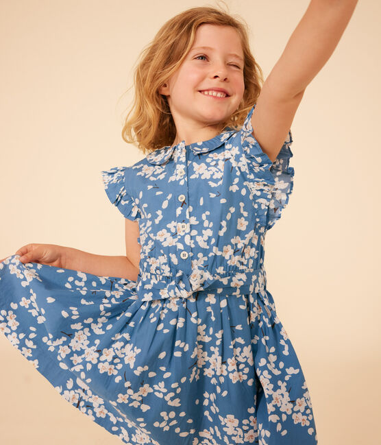 Vestido estampado de popelina sin mangas para niña azul BEACH/ MULTICO
