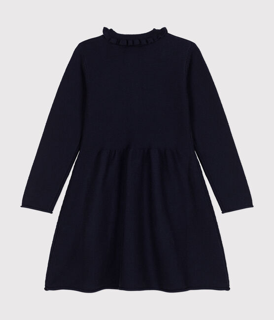 Vestido de punto tricotado de manga larga para niña azul SMOKING