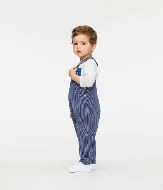Peto largo en tela de rayas para bebé niño azul SMOKING/blanco MARSHMALLOW
