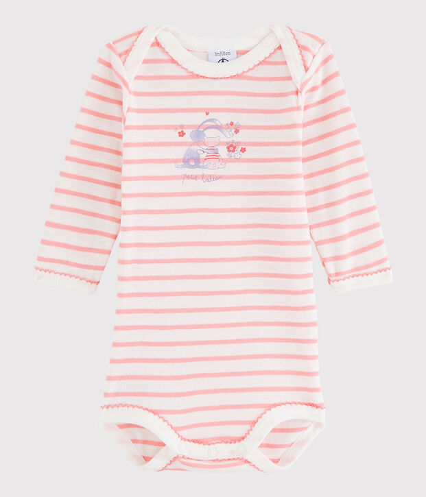 Bodi de manga larga de beb&eacute; ni&ntilde;a blanco/rosa