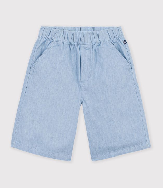 Bermudas cortas infantiles de algod&oacute;n liso azul