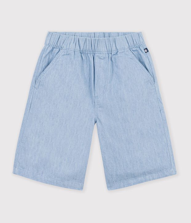 Bermudas cortas infantiles de algod&oacute;n liso azul