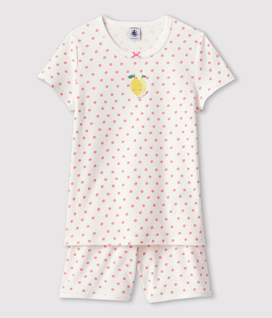Pijama corto de lunares rosas de niña de algodón blanco MARSHMALLOW/rosa GRETEL