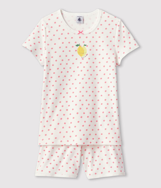 Pijama corto de lunares rosas de niña de algodón blanco MARSHMALLOW/rosa GRETEL