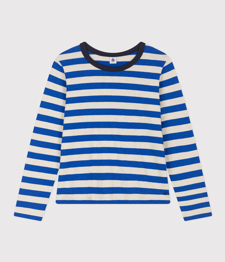 Camiseta LA RECTA de algod&oacute;n con cuello redondo para mujer azul/gris