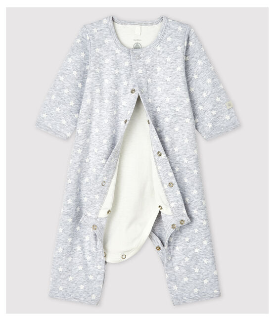 Bodyjama sin pies de bebé de algodón ecológico gris POUSSIERE/blanco MARSHMALLOW